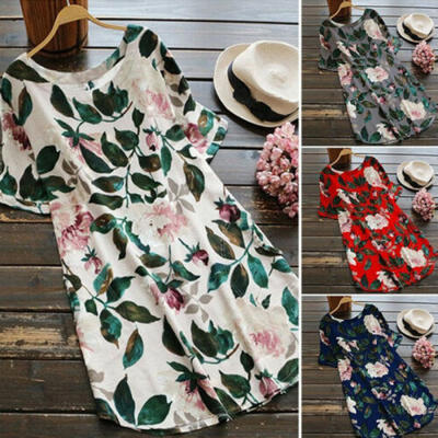 

Women Summer Beach Mini Dress Short Sleeve Floral Shirt Tunic Blouse Sundress