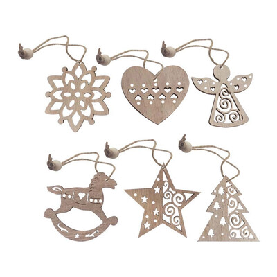 

〖Follure〗6Pcs Christmas Snowflakes Wooden Pendants Xmas Tree Ornaments Home Hanging Decor
