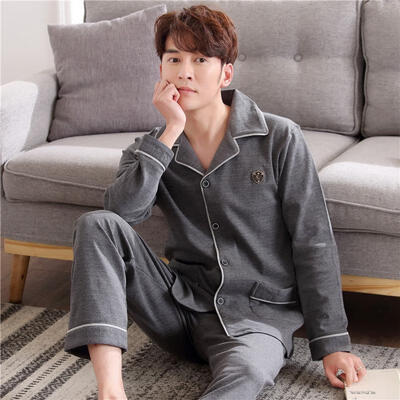 

Soft Spring Autumn Mens Pajamas Set Sleepwear Long-Sleeved 100 Cotton Plus Size Nightwear Homewear