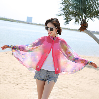 

2018 summer new print three buckle chiffon sunscreen shawl driving cycling sports sun protection UV