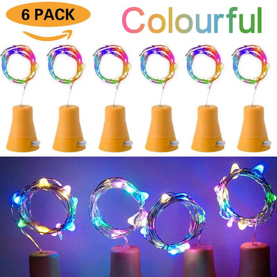 

Siaonvr 6pcs Solar Powered 10 LED Night Fairy Waterproof Colourful Wine Bottle Lights