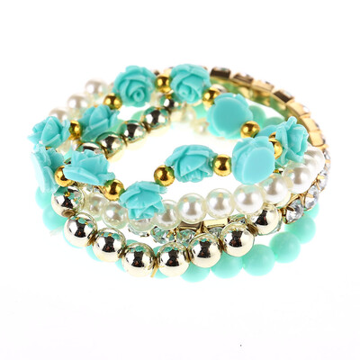 

Flower Beads Stretch Bracelet Temperament Alloy Resin Rhinestone Bangle Design