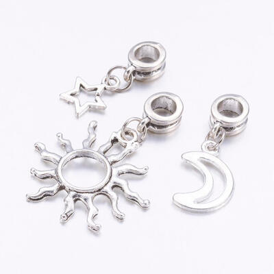 

Tibetan Style Alloy European Dangle Beads Star Sun & Moon Antique Silver 2538mm Hole 45mm