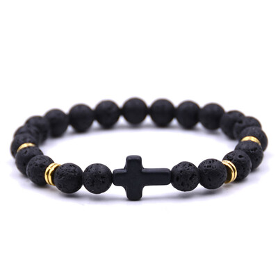 

Vintage Natural Stone 18 Colors Cross Charms Beads Bangles Bracelet