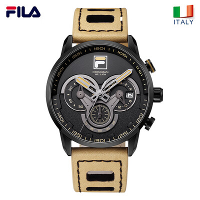 

FILA Watch Mens 42mm Black Dial Pin Buckle Leather Strap Trend Outdoor Sports Mens Quartz Student Watch FLM38-785-102