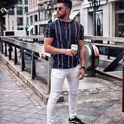 

Toponeto Men Summer Fashion T-Shirts Casual Striped Shirts Short O-neck Top Blouse