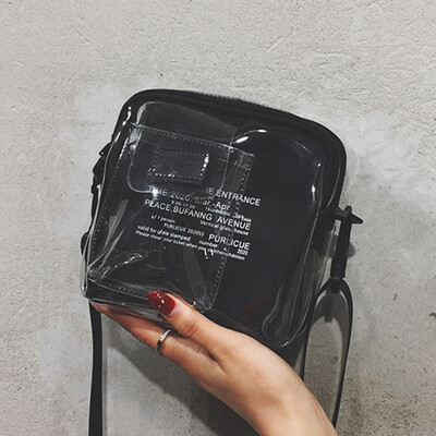 

Personality bag female 2019 new summer jelly transparent shoulder small square bag tide Korean version of the leisure broadband Messenger bag