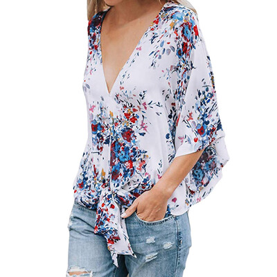 

Nomeni Womens Bandage Fashion Blouse Fashion Print T-Shirt Blouse Tops