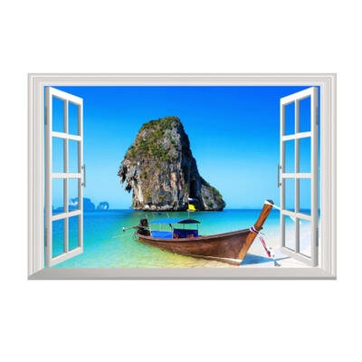 

Seaside Landscape 3D Fake Window Wall Sticker Removable DIY Decals Decor