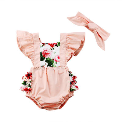 

Fashion Kids Baby Girls Floral Romper Bodysuit Jumpsuit Headband Outfits
