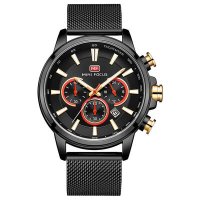 

MINI FOCUS MF0142G Fashion Waterproof Luminous 3-Dial 6-Pin Quartz Wristwatch Mens Watch With Mesh Strap Calendar Function