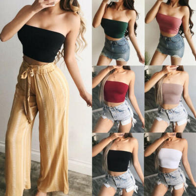 

New Sexy Womens Plain Boob Tube Strapless Bandeau Stretch Vest Bra Crop Top