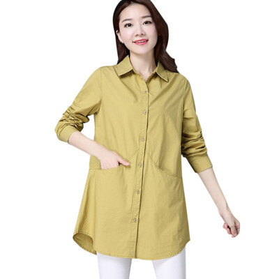 

Autumn New Solid Color Womens Plus Size Shirt Fashion Trend Single Breasted Long Sleeve Blouse