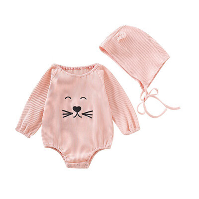 

Autumn Newborn Girls Cartoon Print Long Sleeve Rompers Bodysuit Jumpsuit With Hat