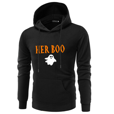 

New Autumn And Winter Couple Halloween Hoodie Her Boo His Ghoul Printed Hooded Sweatshirt Pullover Tops