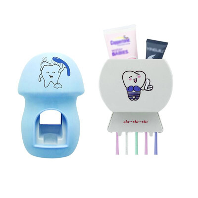 

Bathroom Accessories Set Tooth Brush Toothbrush Holder Toothpaste Dispenser Squeezer Whiteblue