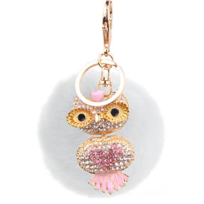 

Car Keychain Handmade Cute Creative Plush Owl Rex Rabbit Hairball Crystal Rhinestone Jewelry Bag Pendant