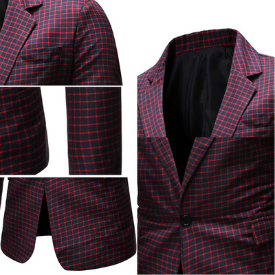 

Blazer Jacket Chequered Adults Fashion Smart Slim-Fit Office Business Coat