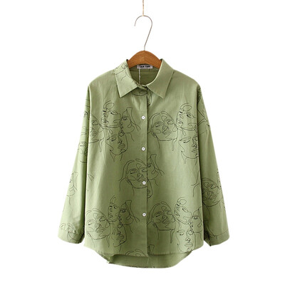 

Female Cotton Face Printing Full Sleeve Lapel Shirts Women Tops Ladies Clothing blusa feminina 2019 New Autumn Blouse Shirt