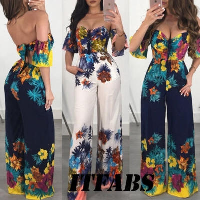 

2018 Hot Sale Summer Fashion Lady Sexy Strapless Short-Sleeve Slim Printed Jumpsuit