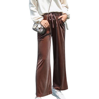 

Casual Velvet Wide Leg Pants Women High Waist Loose Elegant Ladies Trousers