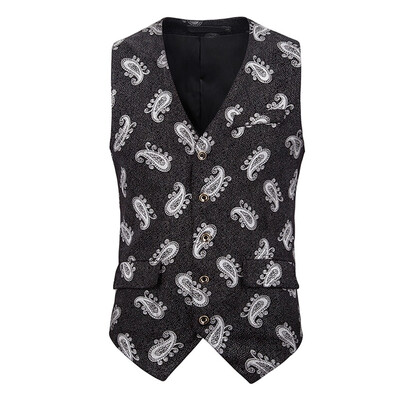 

Toponeto Mens Single-breasted Sleeveless Wedding Business Formal Tops Printing Vest