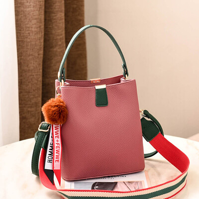 

Womens bag simple solid color bucket bag large capacity contrast color fashion handbag shoulder diagonal bag female