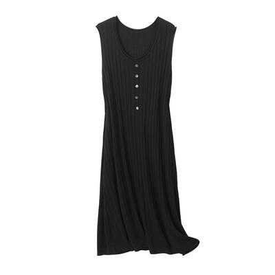 

Solid Color Knitted Dress Women Summer Sleeveless O-neck Button Dresses