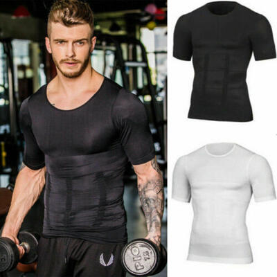 

Mens Slimming Body Shaper Waist Trainer Vest Gym Tops Belly Compression T Shirt