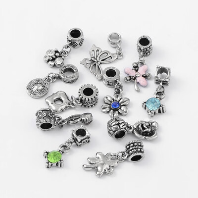 

Alloy European Dangle Beads Large Hole Pendants Antique Silver Color Mixed Shapes Mixed Color 2530mm Hole 4mm