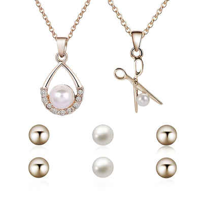 

Attractive Scissor Pendant Women Necklace Girl Sparkling Rhinestone Water Drop Chain with Pearl Earrings for Wedding