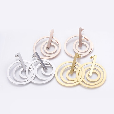 

304 Stainless Steel Dangle Stud Earrings Ring Mixed Color 56mm Pin 08mm