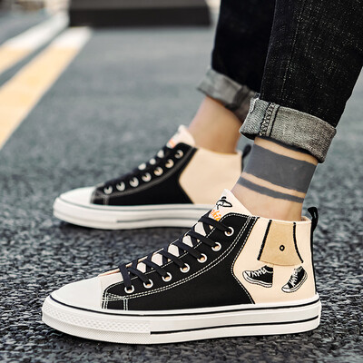 

Mens shoes fall Joker casual high canvas board shoes Korean graffiti student tide shoes