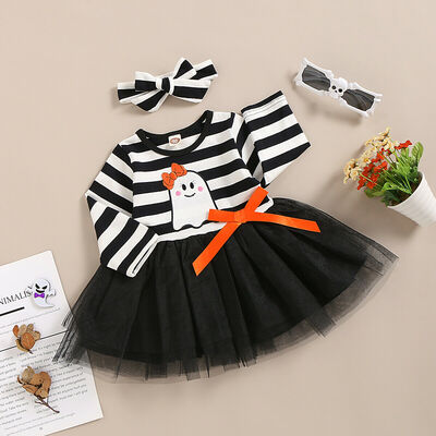 

Kids Baby Girls Halloween Stripes Elf Print Clothes Princess Tutu Dress Outfits