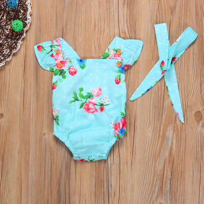 

Floral Baby Girls Bodysuit One-piece Romper Sunsuit Headband Clothes Set 0-24M