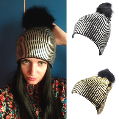 

Tailored Women Hat Warm Ear Velvet Fluff Ball Crochet Winter Knit Glittering Caps