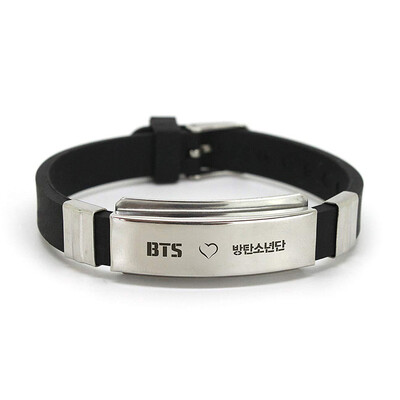 

Kpop BTS Equal Heel Stainless Steel Silicone Bracelet Wrist Belt Hand Chain Sport Couple Bracelet Hot Gift for Fans