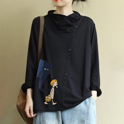 

Tailored Fashion Women Leisure Print Long Sleeve Button O-Neck Sweatshirt Tops