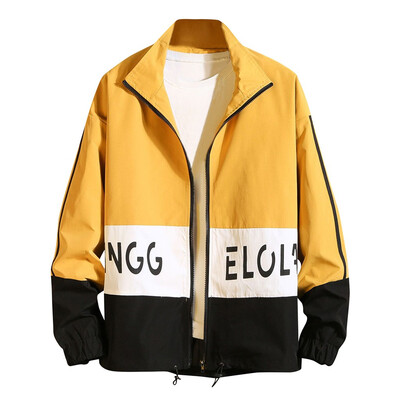 

Gobestart Mens Casual Fashion Patchwork Letters Zipper Loose Outwear Tops Jacket Blouse
