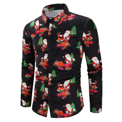 

Christmas Mens Button Up Casual Shirts Slim Fit Long Sleeve Dress Shirts Tops