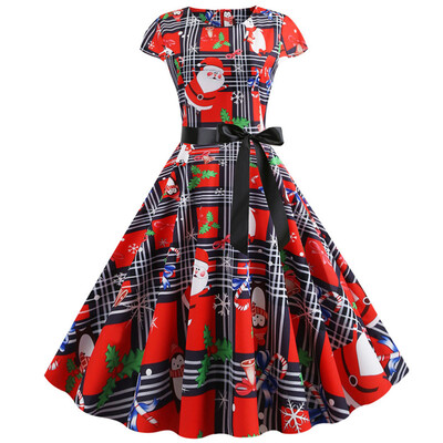 

Tailored Women Vintage Short Sleeve Christmas 1950s Housewife Evening Party Prom Dress