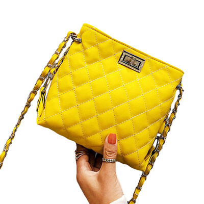 

Women Fashion Faux Leather Rhombic Pattern Chain Strap Crossbody Shoulder Bag