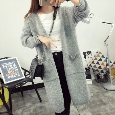 

New autumnwinter 2018 hollow back sweater jacket grey loose knitted sweater thickened cardigan woman