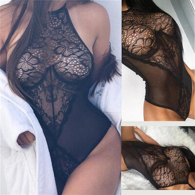 

Women Sexy Lingerie Stretch Bodysuit Lace Underwear Black Babydoll Sleepwear