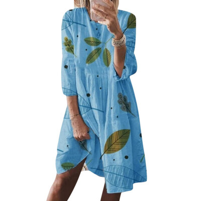 

Vestidos Casual Autumn Women Dress Chiffon Seven-point Sleeve Round Neck Loose Casual Print High Waist Ethnic Style Simple Dress