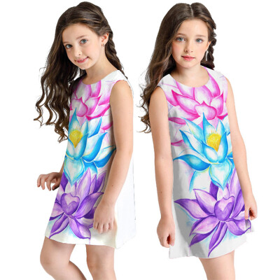 

Teen Toddler Kid Girl Summer Sleeveless 3D Print Cartoon Dresses Casual Clothes