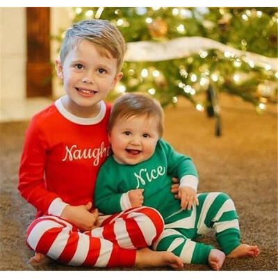 

Christmas Baby Kids Boys Girls Striped Nightwear Sleepwear Pants Pajamas Set Sleepwear 1-6 Year