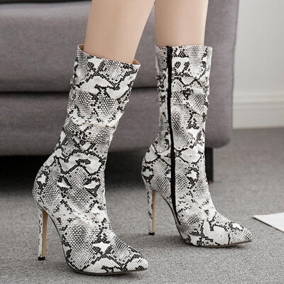 

Rose Womens Ankle Zip Boots Shoes Sexy Snake-Printed Stiletto Heel Casual Boots