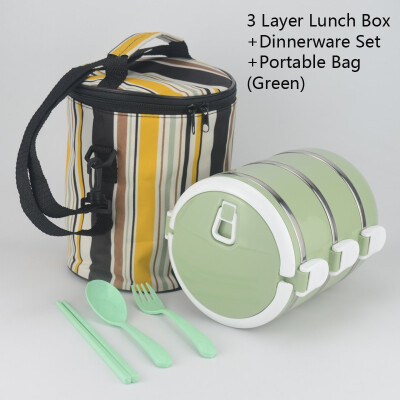 

Natural Nordic Design colorful Portable stainless steel lunch box Bento combination container With Spoons&bag Leakproof box