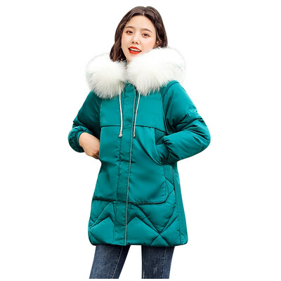 

Toponeto Women Fashion Loose Outerwear Short Cotton-padded Jackets Pocket Hooded Coats